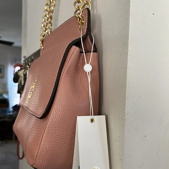 NWT TORY BURCH BRITTEN FLAP SHOULDER BAG IN PINK MOON, SOFT PEBBLED LEATHER